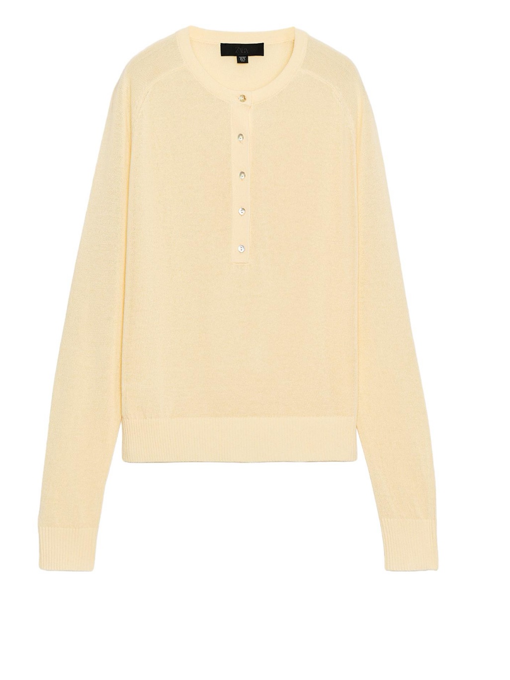 Zara Pale Yellow Henley Crewneck Sweater